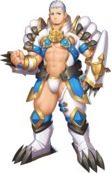 Rule 34 | 1boy, abs, abs cutout, armor, artist request, bara, bare pectorals, blue eyes, bulge, chest harness, cleavage cutout, clothing cutout, crotchless, crotchless pants, facial hair, goatee, gyee, harness, highres, izumi (gyee), male focus, muscular, muscular male, navel, official art, pants, pauldrons, pectoral cleavage, pectorals, short hair, shoulder armor, sidepec, silver hair, solo, stomach, thick thighs, thigh cutout, thighs, transparent background