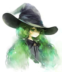 Rule 34 | 1girl, :o, bad id, bad pixiv id, flower, green eyes, green hair, hair over one eye, hat, long hair, matching hair/eyes, shimeko, shimeshime, sketch, solo, twintails, upper body, very long hair, witch, witch hat