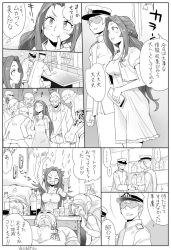 Rule 34 | !, &gt;:), &gt;:d, 10s, 1girl, 6+boys, :d, admiral (kancolle), alcohol, alternate costume, alternate hairstyle, arm up, bald, bar (place), bare shoulders, beard, beer, bell, bottle, comic, cup, dress, drinking, drinking glass, drunk, closed eyes, faceless, faceless male, facial hair, greyscale, hat, ikusotsu, jun&#039;you (kancolle), kantai collection, long hair, military, military uniform, monochrome, multiple boys, naval uniform, open mouth, outstretched arm, peaked cap, short hair, sitting, smile, sparkle, table, tattoo, translation request, uniform, v-shaped eyebrows, wallet