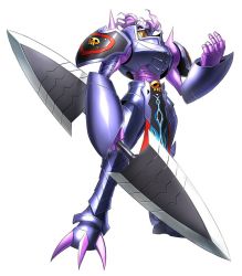 Rule 34 | armor, bandai, craniamon, digimon, digimon story: cyber sleuth, full armor, horns, monster, no humans, official art, royal knights, simple background, solo, weapon, yasuda suzuhito