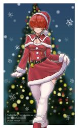 Rule 34 | bell, belt, christmas dress, earrings, gloves, highres, jewelry, kkzk61539201, red hair, shermie (kof), the king of fighters, thighhighs