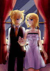 Rule 34 | 1boy, 1girl, adolescence (vocaloid), bad id, bad pixiv id, blonde hair, blue eyes, brother and sister, cendrillon (vocaloid), eye contact, hair ornament, hairclip, holding hands, hetero, kagamine len, kagamine rin, looking at another, necktie, siblings, suzumi (fallxalice), twins, vocaloid