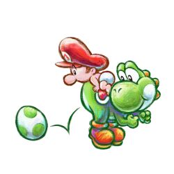 Rule 34 | 1boy, 1other, absurdres, baby mario, boots, brown footwear, diaper, egg, hat, highres, mario, mario (series), nintendo, official art, red headwear, simple background, transparent background, yoshi, yoshi&#039;s new island, yoshi egg