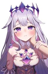 Rule 34 | 1girl, absurdres, blush, breasts, cheek press, cheek squash, chest jewel, colored inner hair, detached collar, dress, gem, grey hair, hands on another&#039;s cheeks, hands on another&#039;s face, highres, holding another&#039;s wrist, hololive, hololive english, jewel under eye, koseki bijou, koseki bijou (1st costume), kumoru (kumoru 145), long hair, looking at viewer, multicolored hair, petite, pink hair, pov, pov hands, purple eyes, purple hair, small breasts, solo, squishing, virtual youtuber, white dress