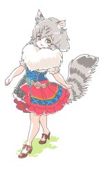 Rule 34 | 1girl, animal ears, asymmetrical clothes, black dress, blue dress, bow, brown footwear, cat ears, cat girl, cat tail, commentary request, dirndl, dress, fictional persona, footwear bow, frilled dress, frills, full body, fur collar, german clothes, grey hair, high heels, highres, kemono friends, kemono friends 3, mitsumoto jouji, multicolored clothes, norwegian forest cat (kemono friends) (mitsumoto jouji), original, puffy short sleeves, puffy sleeves, red dress, shirt, shoes, short hair, short sleeves, solo, tail, white fur, white shirt, yellow eyes