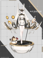Rule 34 | 1girl, azur lane, black cape, black footwear, breasts, buttons, cane, cape, closed mouth, commander (azur lane), commentary, dishwasher1910, double-breasted, english commentary, english text, epaulettes, female commander (azur lane), full body, gloves, hat, high heels, highres, holding, holding cane, jacket, long sleeves, looking at viewer, manjuu (azur lane), medium breasts, military, military hat, military uniform, miniskirt, rigging, short hair, silver hair, skirt, smile, solo, standing, uniform, white gloves, white jacket, yellow eyes