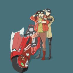 Rule 34 | 1boy, 1girl, akira (manga), back to the future, goggles, goggles on head, kaneda shoutarou&#039;s bike, kaneda shoutarou (akira), kei (akira), lowres, motor vehicle, motorcycle, sport bike, tagme, tora0820