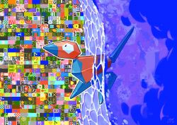 Rule 34 | artist name, commentary, creatures (company), dated, english commentary, from side, game freak, gen 1 pokemon, highres, looking up, nintendo, no humans, partially submerged, pokemon, pokemon (creature), porygon, rock-bomber, signature, sprite, sprite art, water, watermark