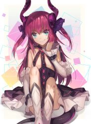 Rule 34 | 10s, 1girl, asymmetrical horns, bad id, bad pixiv id, blue eyes, boots, chocoan, claws, demon horns, demon tail, detached sleeves, dress, elizabeth bathory (fate), elizabeth bathory (fate/extra ccc), elizabeth bathory (first ascension) (fate), fate/extra, fate/extra ccc, fate (series), frilled skirt, frills, hair ribbon, horns, long hair, looking at viewer, pink hair, ribbon, sitting, skirt, smile, solo, tail, two side up, uneven horns