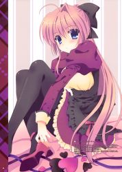 Rule 34 | 1girl, :&lt;, absurdres, blue eyes, blush, bow, commentary, hair bow, hair intakes, heart, high heels, highres, nanao naru, pantyhose, pink hair, ponytail, shoes, sitting, solo