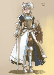 Rule 34 | 1girl, armor, azusa (hws), blonde hair, blue eyes, couter, knight, medieval, original, shield, solo, sword, weapon
