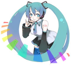 Rule 34 | :p, blue eyes, blue hair, detached sleeves, hatsune miku, long hair, necktie, oza watto, solo, thighhighs, tongue, tongue out, twintails, vocaloid
