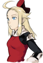 Rule 34 | 1girl, armor, blonde hair, blue eyes, bow, bravely default: flying fairy, bravely default (series), breasts, edea lee, elbow pads, expressionless, hair bow, long hair, small breasts, solo, tsukudani (coke-buta), upper body