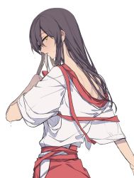 Rule 34 | 10s, 1girl, akagi (kancolle), brown hair, hatyo, japanese clothes, kantai collection, long hair, looking at viewer, off shoulder, parted lips, solo, sweat, undressing, yellow eyes