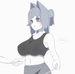 Rule 34 | 1girl, animal ears, animated, animated gif, blue eyes, blue hair, bouncing breasts, breasts, cat ears, female focus, jumping, large breasts, miton-chan (miton (turuyasann)), miton (turuyasann), solo, white background