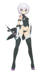 Rule 34 | 1girl, arm strap, bad id, bad photobucket id, bandages, bare shoulders, black panties, black thighhighs, blue eyes, boots, cleavage cutout, clothing cutout, dual wielding, fate/apocrypha, fate (series), flat chest, full body, holding, jack the ripper (fate/apocrypha), knife, lowleg, lowleg panties, panties, reverse grip, sanada taketo, short hair, solo, string panties, thigh boots, thighhighs, transparent background, underwear, white hair