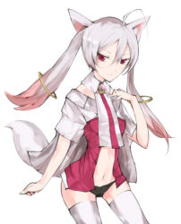 Rule 34 | 10s, 1girl, ahoge, animal ears, bad id, bad pixiv id, expressionless, kyubey, mahou shoujo madoka magica, mahou shoujo madoka magica (anime), navel, panties, personification, red eyes, solo, tail, thighhighs, tugmix, underwear, white hair, white thighhighs