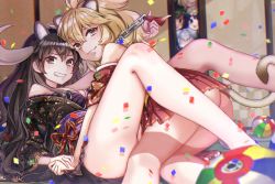 Rule 34 | 10s, 6+girls, :3, alternate costume, animal ears, antlers, ass, aurochs (kemono friends), bad id, bad twitter id, ball, black eyes, black hair, blonde hair, blurry, blurry background, bra, chain, commentary request, confetti, extra ears, female focus, giant armadillo (kemono friends), grin, highres, holding hands, horns, japanese clothes, kemono friends, kimono, lion ears, lion tail, long hair, looking at viewer, moose ears, multiple girls, no panties, noah (noxxxmo), obi, peeking, sash, shoebill (kemono friends), shouji, sliding doors, smile, striped bra, striped clothes, tail, tail wrap, thighs, underwear, white rhinoceros (kemono friends), wide sleeves, yellow eyes, yuri