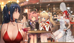 Rule 34 | 6+girls, absurdres, ahoge, alcohol, amazon (azur lane), amazon (little orchestra) (azur lane), animal ears, atago (azur lane), azur lane, bare legs, bare shoulders, black dress, black gloves, black hair, blonde hair, blue eyes, blush, bonet, bow, breasts, bridal gauntlets, choker, cleavage, closed eyes, closed mouth, cocktail dress, cup, detexted, dress, drinking, drinking glass, earrings, fang, gloves, gorgeous mushroom, hair between eyes, hair flaps, hair ornament, hair ribbon, halterneck, hat, hat bow, headband, highres, jewelry, large breasts, long hair, looking at viewer, low ponytail, maid headdress, monarch (azur lane), monarch (white warrick) (azur lane), multiple girls, official alternate costume, official art, open mouth, pink hair, ponytail, red choker, red dress, red eyes, red hair, ribbon, sidelocks, sitting, smile, star (symbol), star earrings, sun hat, taihou (azur lane), taihou (forbidden feast) (azur lane), takao (azur lane), thighhighs, thighlet, third-party edit, twintails, u-81 (azur lane), u-81 (soft serenade) (azur lane), white bow, white dress, white legwear, wine, wine glass, yellow eyes