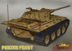 Rule 34 | absurdres, artist request, caterpillar tracks, commentary request, cross, emblem, entwicklung-79, grey background, highres, iron cross, military, military vehicle, motor vehicle, no humans, panzer front, tank, tank shell, traditional media, vehicle focus