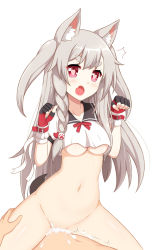 Rule 34 | animal ears, azur lane, bottomless, clothed sex, cowgirl position, cum, cum in pussy, heart, heart-shaped pupils, highres, nail polish, ohno, one eye closed, sex, straddling, symbol-shaped pupils, tail, wolf ears, wolf girl, wolf tail, yuudachi (azur lane)