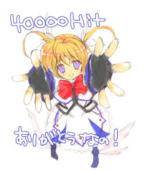 Rule 34 | 00s, 1girl, fingerless gloves, gloves, looking at viewer, lyrical nanoha, magical girl, mahou shoujo lyrical nanoha, mahou shoujo lyrical nanoha strikers, shoes, solo, takamachi nanoha, takamachi nanoha (sacred mode), twintails, winged footwear, wings, yu yu