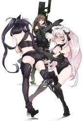 Rule 34 | 3girls, angry, ankle boots, architect (girls&#039; frontline), ass, black hair, black legwear, blush, boots, breasts, brown eyes, brown hair, cleavage, disgust, elbow gloves, embarrassed, from behind, gager (girls&#039; frontline), girls&#039; frontline, gloves, green eyes, highres, large breasts, leotard, long hair, m4a1 (girls&#039; frontline), medium breasts, mod3 (girls&#039; frontline), multiple girls, pale skin, sd bigpie, short shorts, shorts, side ponytail, spanking, thigh boots, thighhighs, white hair