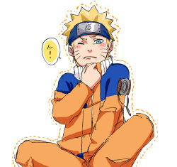 Rule 34 | 1boy, bad id, bad pixiv id, blonde hair, blue eyes, blush, closed mouth, commentary request, forehead protector, highres, jacket, long sleeves, looking at viewer, naruto, naruto (series), ninja, one eye closed, orange jacket, orange pants, pants, pinoko (pnk623), short hair, simple background, solo, speech bubble, uzumaki naruto, white background