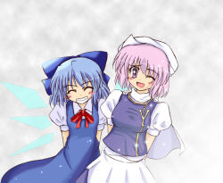 Rule 34 | 2girls, cirno, closed eyes, female focus, letty whiterock, multiple girls, perfect cherry blossom, touhou, wings, wink