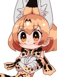 Rule 34 | 1girl, :&gt;, animal ear fluff, animal ears, blush, bow, bowtie, chibi, crossed arms, elbow gloves, gloves, hair behind ear, highres, kemono friends, looking at viewer, notora, orange hair, serval (kemono friends), serval print, short hair, skirt, smile, solo, traditional bowtie