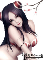 Rule 34 | 1girl, absurdres, black hair, breasts, cleavage, destincelly, highres, irelia, large breasts, league of legends, long hair, realistic, solo, upper body