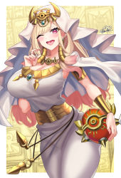 Rule 34 | 1girl, absurdres, alternate costume, blonde hair, breasts, cosplay, egyptian clothes, forehead jewel, gradient hair, highres, ishizu ishtar (cosplay), kitagawa marin, large breasts, looking at viewer, millennium necklace, multicolored hair, nez-box, red eyes, red hair, solo, sono bisque doll wa koi wo suru, swept bangs, yu-gi-oh!, yu-gi-oh! duel monsters