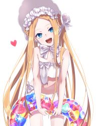 Rule 34 | 1girl, abigail williams (fate), abigail williams (swimsuit foreigner) (fate), abigail williams (swimsuit foreigner) (third ascension) (fate), absurdres, bare shoulders, bikini, blonde hair, blue eyes, blush, bonnet, bow, braid, breasts, fate/grand order, fate (series), forehead, hair bow, hair rings, heart, highres, innertube, long hair, looking at viewer, miniskirt, navel, open mouth, parted bangs, persimmon2, sidelocks, simple background, skirt, small breasts, smile, solo, swim ring, swimsuit, thighs, twin braids, twintails, very long hair, white background, white bikini, white bow, white headwear