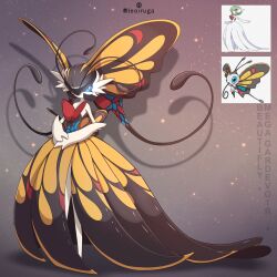 Rule 34 | beautifly, black dress, blue eyes, bug, butterfly, character name, creatures (company), dress, full body, fusion, game freak, gardevoir, gen 3 pokemon, head wings, highres, insect, leoiruga, looking at viewer, mega gardevoir, mega pokemon, nintendo, official art inset, pokemon, pokemon (creature), twitter username, wings, yellow dress