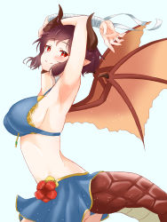 Rule 34 | 1girl, absurdres, blush, breasts, dragon girl, dragon horns, grea (shingeki no bahamut), highres, horns, icea 3106, large breasts, looking at viewer, manaria friends, princess connect!, red eyes, shingeki no bahamut, swimsuit