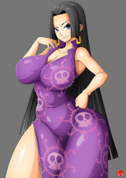 Rule 34 | 1girl, bare shoulders, black hair, blue eyes, boa hancock, breasts, curvy, large breasts, long hair, looking at viewer, one piece, smile, solo, standing, thick thighs, very long hair, wide hips, witchking00