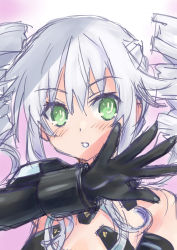Rule 34 | black sister, bodysuit, breasts, drill hair, gekijigen tag: blanc + neptune vs zombie gundan, gloves, green eyes, highres, kow (kow0117), long hair, nepnep connect: chaos chanpuru, neptune (series), open mouth, small breasts, tsundere, twin drills, twintails, uni (neptunia), white hair