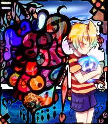 Rule 34 | 1boy, bad id, bad pixiv id, balloon, blonde hair, closed eyes, d byte, doseisan, flower, food, frog, ghost, gift, hat, highres, hinawa, japanese postal mark, lucas (mother 3), mailbox, male focus, lava, mother (game), mother 3, musical note, needle, nintendo, omelet, postbox, quiff, shirt, solo, stained glass, striped clothes, striped shirt, sunflower, the seven needles (mother 3), yo-yo