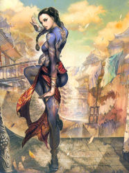 Rule 34 | 00s, 1girl, 2004, arcadia (magazine), artist request, ass, black hair, braid, breasts, chinese clothes, double bun, fighting stance, long hair, looking back, medium breasts, no headwear, no headwear, non-web source, official art, pai chan, sash, solo, standing, standing on one leg, twin braids, virtua fighter