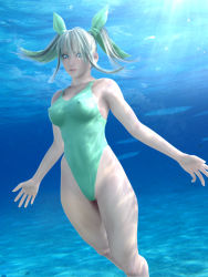 Rule 34 | 1girl, 3d, blonde hair, blue eyes, breasts, covered erect nipples, freediving, highleg, highleg swimsuit, incise soul, m-rs, medium breasts, one-piece swimsuit, ribbon, rukia (incise soul), solo, swimming, swimsuit, twintails, underwater