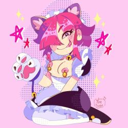 Rule 34 | animal ears, animal hands, ann drew, brawl stars, cat ears, cat girl, cat paws, colette (brawl stars), maid, nipple piercing, piercing, pink hair, simple background, smile, smiley face, supercell (band), tagme, tongue, tongue out