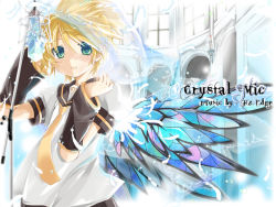 Rule 34 | 1boy, aqua hair, blue eyes, candle, church, feathers, hekicha, kagamine len, male focus, microphone, microphone stand, necktie, solo, vocaloid, wings, yellow necktie