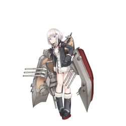 Rule 34 | 1girl, aircraft, anchor, armor, armored boots, beriev be-4, black coat, black footwear, boots, bottomless, braid, breasts, buttons, cannon, closed mouth, coat, double-breasted, french braid, full body, fur trim, hair ornament, hairclip, high collar, holding, holding weapon, jacket, legs together, long sleeves, looking to the side, machinery, official art, open clothes, open coat, pigeon-toed, pocket, purple eyes, seaplane, shell, short hair, small breasts, solo, sovetsky soyuz (warship girls r), standing, transparent background, turret, warship girls r, wave505, weapon, white hair, white jacket