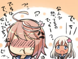 Rule 34 | 10s, 2girls, ?, anger vein, bad id, bare shoulders, blonde hair, blue eyes, blush, engiyoshi, i-58 (kancolle), kantai collection, multiple girls, open mouth, pout, ro-500 (kancolle), smile, translated, u-511 (kancolle)