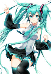 Rule 34 | 1girl, aqua eyes, aqua hair, bad id, bad pixiv id, black thighhighs, cocoon (loveririn), detached sleeves, hatsune miku, headset, long hair, necktie, simple background, solo, thighhighs, twintails, very long hair, vocaloid, white background