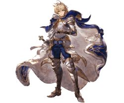 Rule 34 | 10s, 1boy, alpha transparency, blue cape, blue pants, cape, full body, granblue fantasy, holding, holding sword, holding weapon, looking at viewer, male focus, minaba hideo, official art, pants, romeo (granblue fantasy), solo, sword, transparent background, weapon