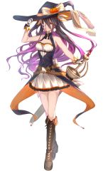 Rule 34 | 1girl, alternate costume, black hair, boots, breasts, cleavage cutout, clothing cutout, dress, granblue fantasy, half mask, halloween costume, hat, highres, long hair, mask, medium breasts, resuta, rosamia (granblue fantasy), solo, sword, weapon, white background, witch hat, yellow eyes
