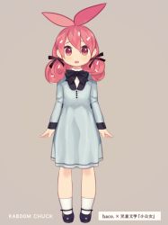 Rule 34 | 1girl, arms at sides, artist name, black bow, black bowtie, bow, bowtie, flaky (happy tree friends), full body, hair between eyes, happy tree friends, kab00m chuck, looking at viewer, red eyes, red hair, simple background, socks, solo, standing, translation request, white socks