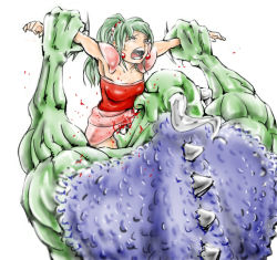 Rule 34 | 1990s (style), bad end, blood, female focus, final fantasy, final fantasy vi, green hair, guro, monster, open mouth, ponytail, retro artstyle, simple background, tina branford, vore