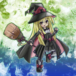 Rule 34 | blonde hair, broom, cape, duel monster, hat, horns, lolita fashion, witch hat, witch of the ghostrick, yellow eyes, yu-gi-oh!, yuu-gi-ou, yu-gi-oh! duel monsters